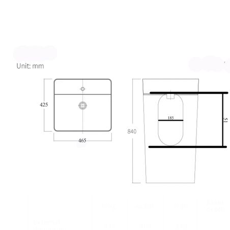 Lavoar stativ, freestanding, Alb Lucios, ceramica sanitara, 46.5 x 42.5 x 84 cm , gaura baterie, Roma