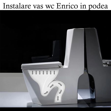 Vas WC Enrico, Rimless, SifonFlush, Alb, 68x38 cm, Rezervor Inclus, montaj podea, capac cu soft-close inclus