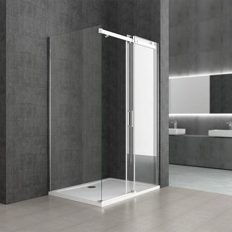 Cabina de dus, reversibila, perete fix si usa glisanta, sticla securizata 8 mm, dimensiuni 75x100-150, EGO-171