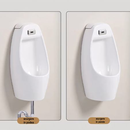 Urinal cu senzor integrat, scurgere in perete sau in podea, 34x29x68 cm, Alb Lucios,Lucente