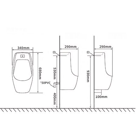 Urinal cu senzor integrat, scurgere in perete sau in podea, 34x29x68 cm, Alb Lucios,Lucente