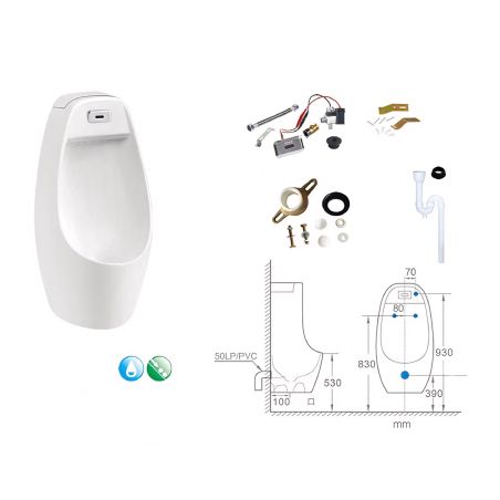 Urinal cu senzor integrat, scurgere in perete sau in podea, 34x29x68 cm, Alb Lucios,Lucente
