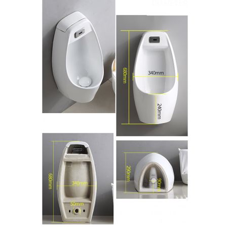 Urinal cu senzor integrat, scurgere in perete sau in podea, 34x29x68 cm, Alb Lucios,Lucente