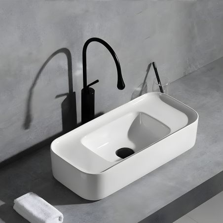 Lavoar Alb Lucios, montaj pe blat, 60x28.5 cm, fara gaura de baterie, ceramica sanitara, Como