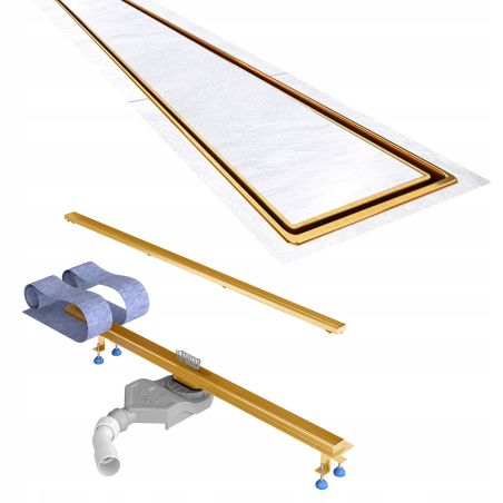 Rigola Dus, faiantabila, sifon Viega, Slim Auriu Mat, dimensiuni intre 60-90 cm, otel inoxidabil