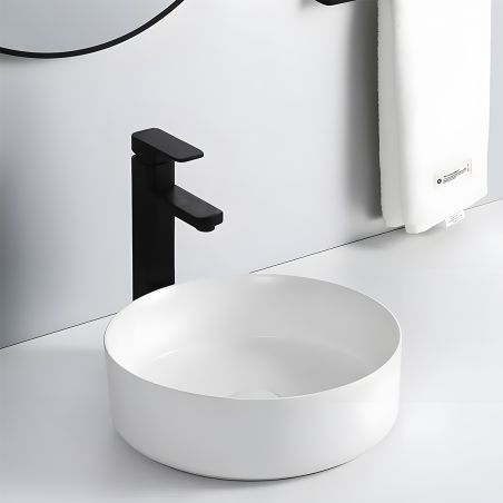 Lavoar, Alb Mat, ceramica sanitara, montaj pe blat, diametru 42 cm, Linea