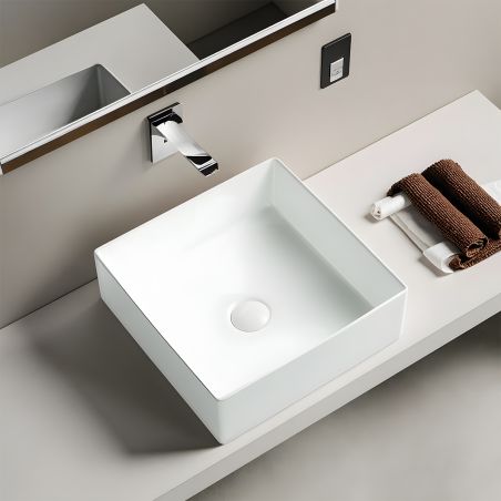 Lavoar, Alb Mat, ceramica sanitara, montaj pe blat 40x40 cm, Blanco