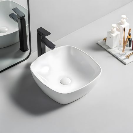 Lavoar, Alb Mat, ceramica sanitara, montaj pe blat, 40.5x40.5 cm, Viva