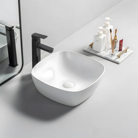 Lavoar, Alb Mat, ceramica sanitara, montaj pe blat, 40.5x40.5 cm, Viva