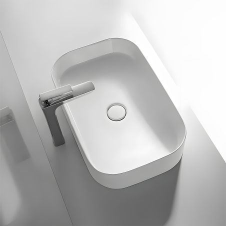 Lavoar Alb Lucios, ceramica sanitara, montaj pe blat, 58x41 cm, Puro