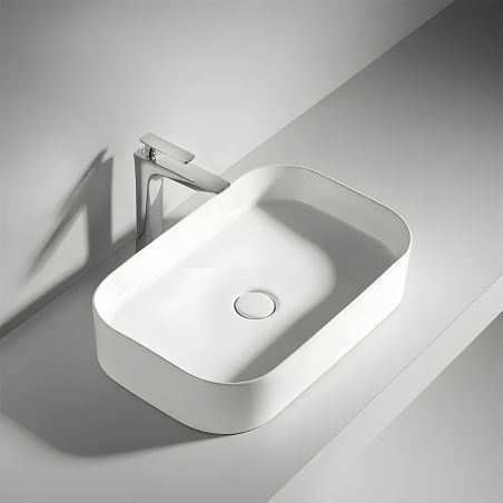 Lavoar Alb Lucios, ceramica sanitara, montaj pe blat, 58x41 cm, Puro