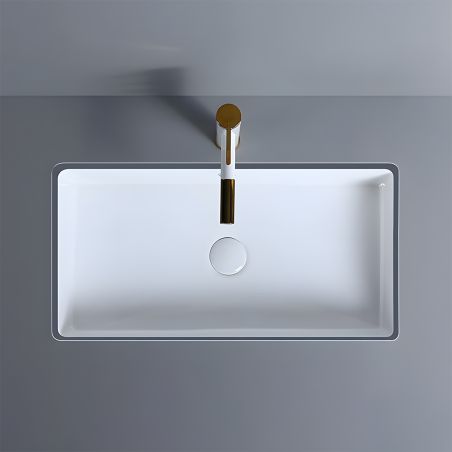 Lavoar, Alb Lucios, montaj incastrat sub blat, fara gaura de baterie, 70-80x42 cm, ceramica sanitara, Livia