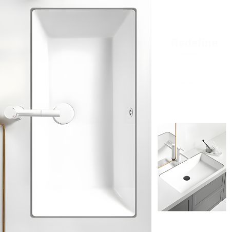 Lavoar, Alb Lucios, montaj incastrat sub blat, fara gaura de baterie, 70-80x42 cm, ceramica sanitara, Livia