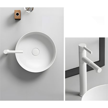 Lavoar, Alb Mat, ceramica sanitara, montaj pe blat, diametru 42 cm, Linea