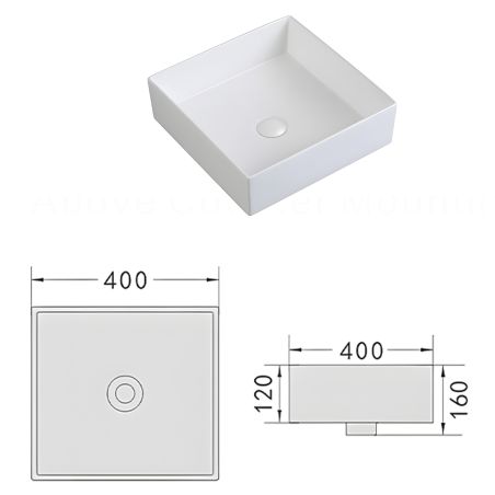 Lavoar, Alb Mat, ceramica sanitara, montaj pe blat 40x40 cm, Blanco