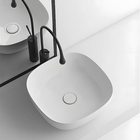 Lavoar, Alb Mat, ceramica sanitara, montaj pe blat, 40.5x40.5 cm, Viva