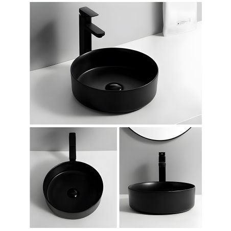 Lavoar, Negru Mat, Power color, montaj pe blat, ceramica sanitara, diametru 42 cm, Linea