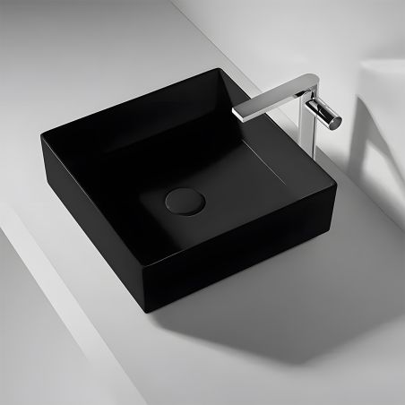 Lavoar, Negru Mat, Power color, ceramica sanitara, design ultra-subtire 40x40 cm, Blanco