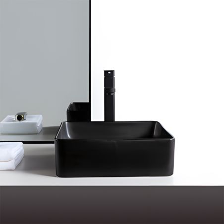 Lavoar, Negru Mat, Power color, ceramica sanitara, design ultra-subtire 40x40 cm, Blanco