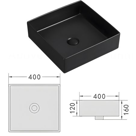 Lavoar, Negru Mat, Power color, ceramica sanitara, design ultra-subtire 40x40 cm, Blanco