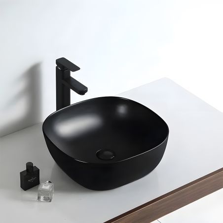 Lavoar, Negru Mat, Power Color, ceramica sanitara, montaj pe blat, 40.5x40.5 cm, Viva