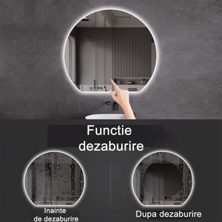 Oglinda smart Led, 4 mm, dezaburire, buton touch, 3 Culori, dimensiuni: 70x80, dia80,90,100 cm, Orbis
