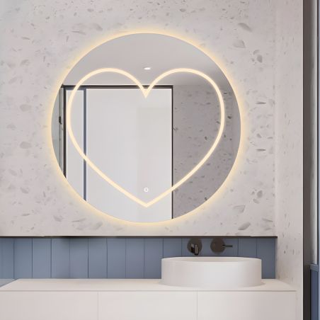 Oglinda smart Led, 4mm, Dezaburire, buton touch, 3 Culori, diametru 80,90 cm Cuore