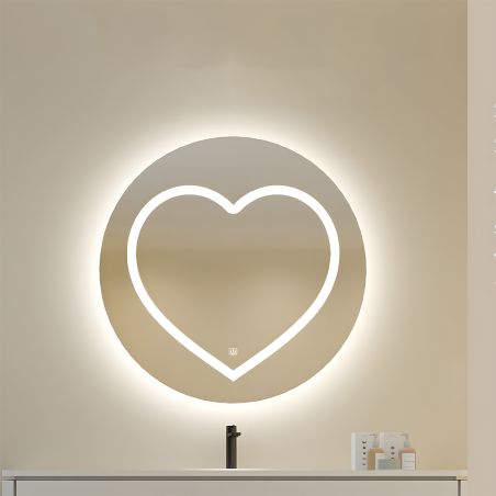 Oglinda smart Led, 4mm, Dezaburire, buton touch, 3 Culori, diametru 80,90 cm Cuore