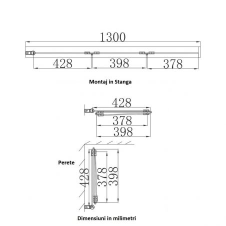 Paravan cada pliabil ,130x140 cm, sticla transparenta, 6 mm, pivotant 180°, montaj pe stanga, EGO-116