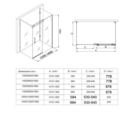 Cabina de dus, 3 laturi, Usa Glisanta, Sticla 8 mm, Tratament Nano, Dimensiuni la alegere, EGO-17-2U
