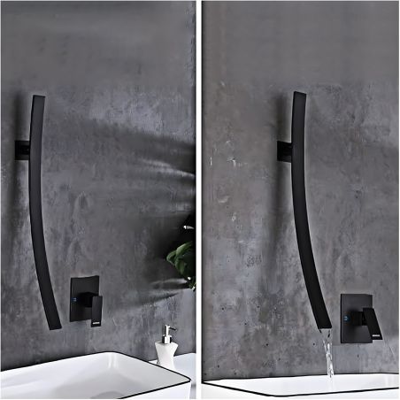 Baterie lavoar, tip cascada, monocomanda, Negru, alama, montaj pe perete, Fluvia