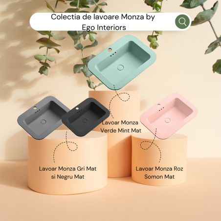 Lavoar, Verde Mint Mat, Power Color, montaj semi-incastrat, cu gaura de baterie, ceramica sanitara, 60x44 cm, Monza