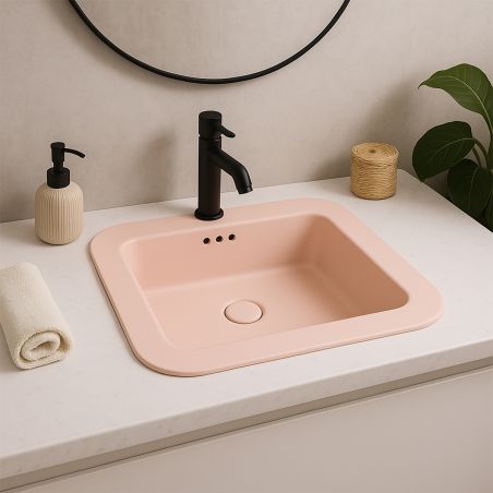 Lavoar, Roz Somon Mat, Power Color, montaj semi-incastrat, cu gaura de baterie, ceramica sanitara, 60x44 cm, Monza