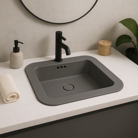 Lavoar, Gri Mat, Power Color, montaj semi-incastrat, cu gaura de baterie, ceramica sanitara, 60x44 cm, Monza