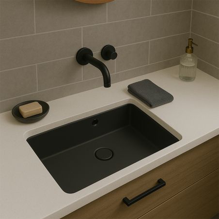 Lavoar, Negru Mat, Power Color, montaj incastrat sub blat, 70-80x42 cm, ceramica sanitara, Livia