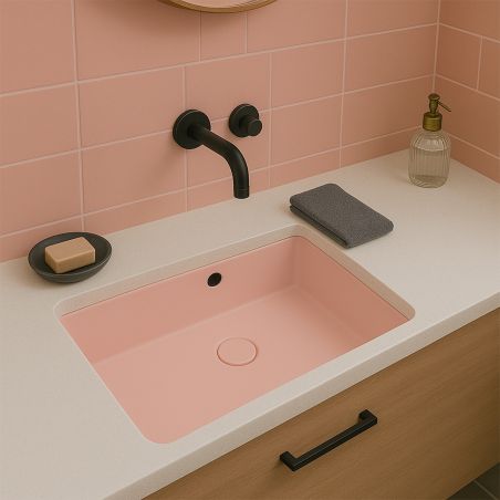 Lavoar, Roz Somon Mat, Power Color, montaj incastrat sub blat, 80-70x42 cm, ceramica sanitara, Livia
