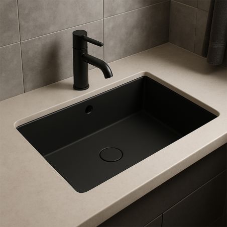 Lavoar, Negru Mat, Power Color, montaj incastrat sub blat, 70-80x42 cm, ceramica sanitara, Livia