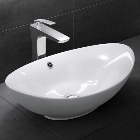 Lavoar EGO 818, Alb, lucios, 59x38.3 cm, montaj pe blat, ceramica sanitara, cu preaplin