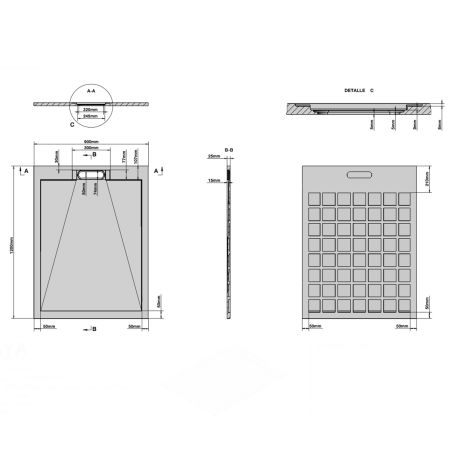 Cadita de dus, Alb, finisaj Carrara Arabescato, compozit, inaltime 2.5 cm, dimensiuni 100-160x80-90 cm, decupabila, Antonio