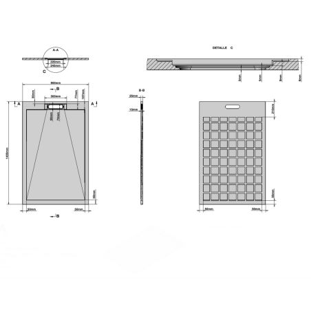 Cadita de dus, Alb, finisaj Carrara Arabescato, compozit, inaltime 2.5 cm, dimensiuni 100-160x80-90 cm, decupabila, Antonio