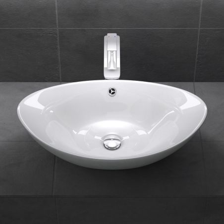 Lavoar EGO 818, Alb, lucios, 59x38.3 cm, montaj pe blat, ceramica sanitara, cu preaplin