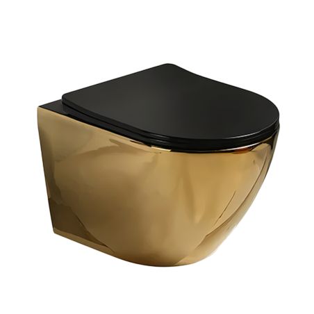 Vas wc Rimless, Auriu Lucios interior/exterior, capac slim duroplast Negru, soft-Close, 49x37 cm, ceramica sanitara