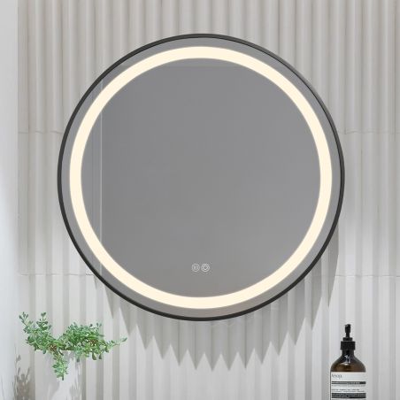Oglinda Led, Dezaburire, Buton Touch, sticla 5 mm, Cadru negru, 3 Culori, Intensitate reglabila, dimensiuni 80, 90 cm, Cezara