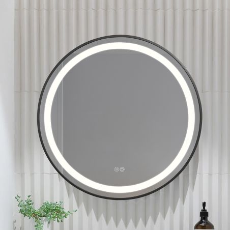 Oglinda Led, Dezaburire, Buton Touch, sticla 5 mm, Cadru negru, 3 Culori, Intensitate reglabila, dimensiuni 80, 90 cm, Cezara