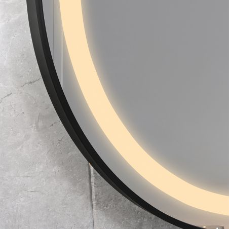 Oglinda Led, Dezaburire, Buton Touch, sticla 5 mm, Cadru negru, 3 Culori, Intensitate reglabila, dimensiuni 80, 90 cm, Cezara