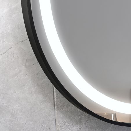 Oglinda Led, Dezaburire, Buton Touch, sticla 5 mm, Cadru negru, 3 Culori, Intensitate reglabila, dimensiuni 80, 90 cm, Cezara
