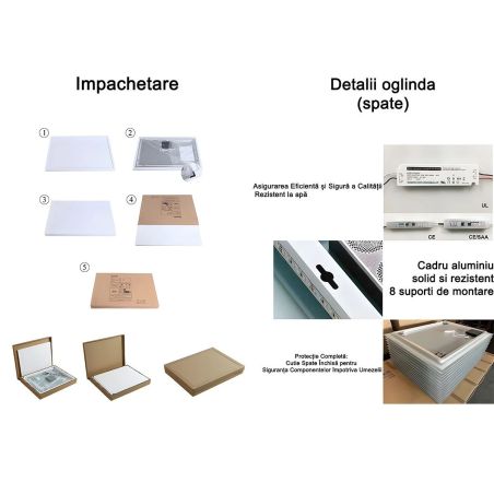 Oglinda Led, Dezaburire, Buton Touch, sticla 5 mm, Cadru negru, 3 Culori, Intensitate reglabila, dimensiuni 80, 90 cm, Cezara