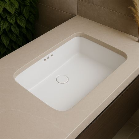Lavoar, Alb Lucios, montaj incastat sub blat, ceramica sanitara, 60x39 cm, Viola