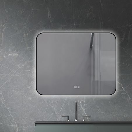 Oglinda Led, Cadru negru, Dezaburire, Buton Touch, 3 Culori, Intensitate reglabila, dimensiuni 60-70x80-90-150 cm, Feliz