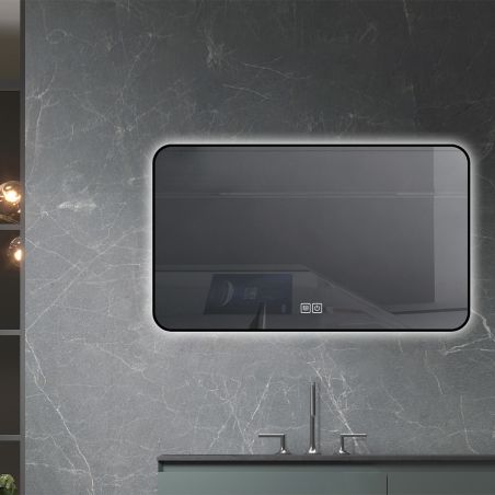 Oglinda Led, Cadru negru, Dezaburire, Buton Touch, 3 Culori, Intensitate reglabila, dimensiuni 60-70x80-90-150 cm, Feliz